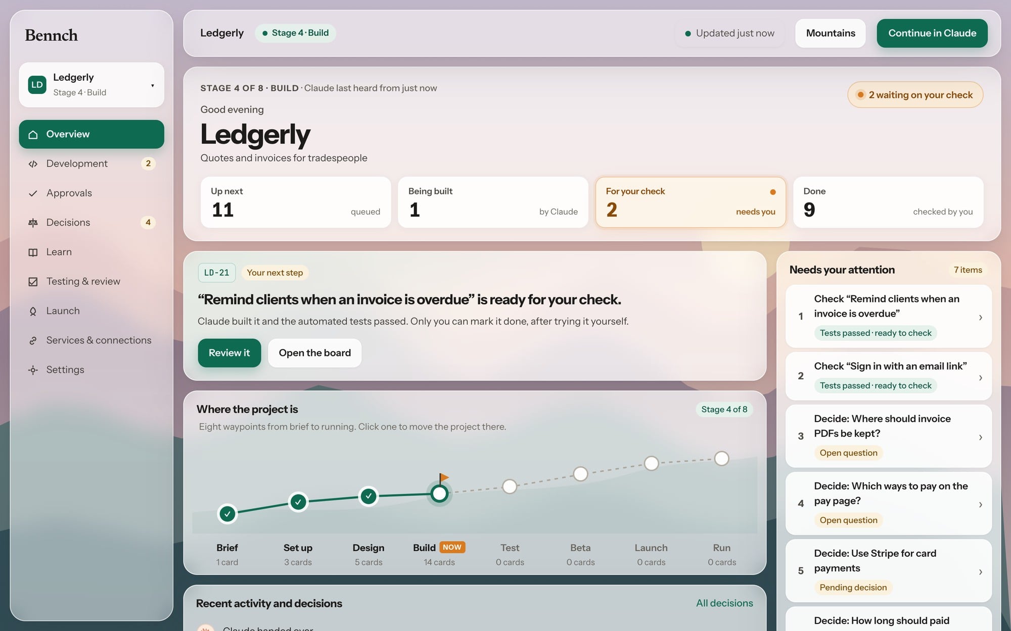 Bennch Overview for the example project Ledgerly